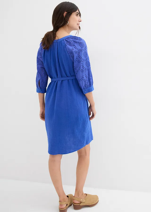 Mousseline zwangerschapsjurk van puur katoen, Kleur: edelsteenblauw