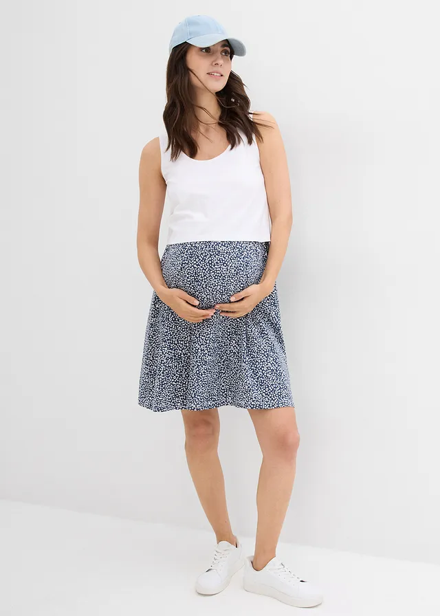 Robe de grossesse et d’allaitement en jersey coton, Couleur: écru/bleu foncé floral
