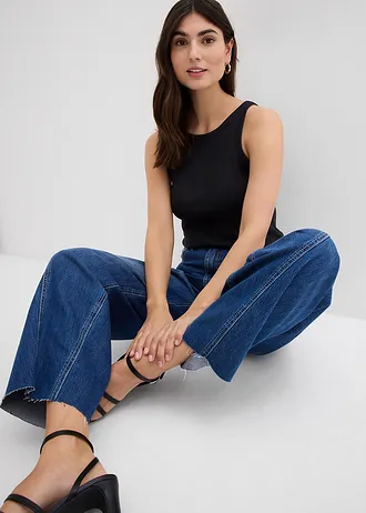Jeansy typu ballon, high waist, super soft • niebieski denim "used" • sklep bonprix