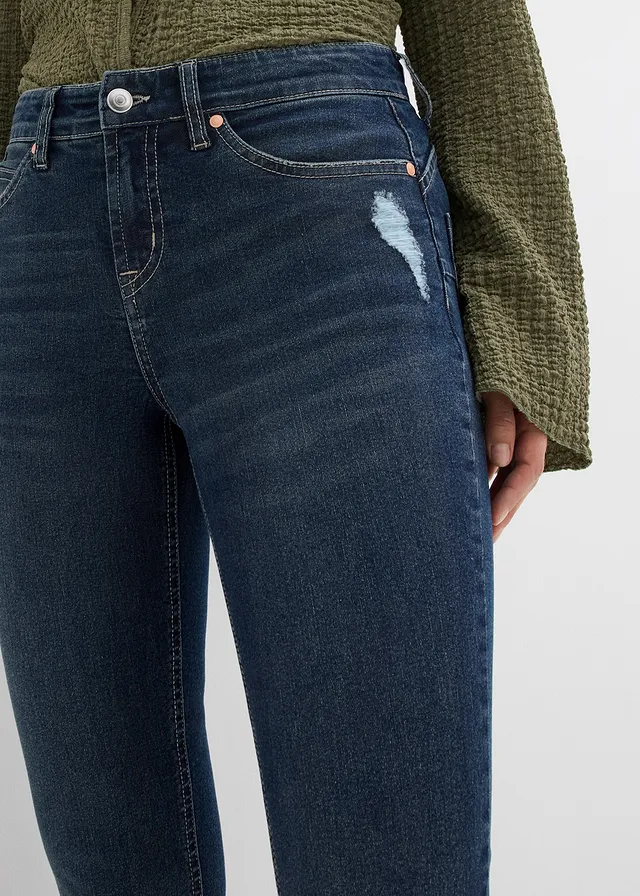 Jean skinny taille mi-haute, extensible • denim bleu foncé/beige foncé used • product-page.page-title-suffix