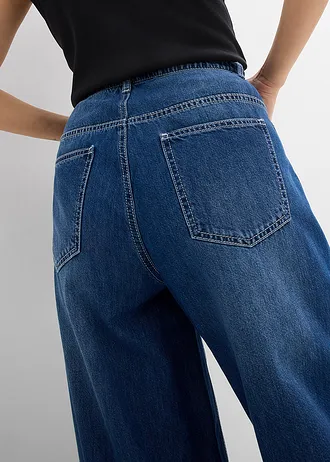 Jeansy typu ballon, high waist, super soft • niebieski denim "used" • sklep bonprix