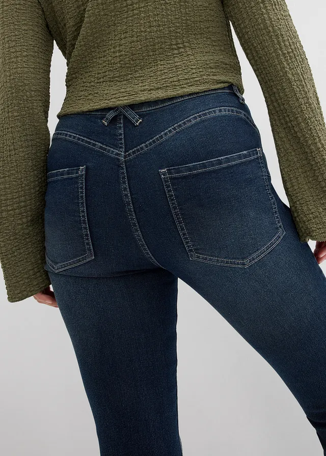 Skinny stretch jeans, mid waist • donkerblauw denim-new beige used • product-page.page-title-suffix