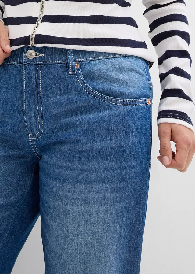 Jean droit taille mi-haute et élastiquée, raccourci • bleu denim - used • product-page.page-title-suffix