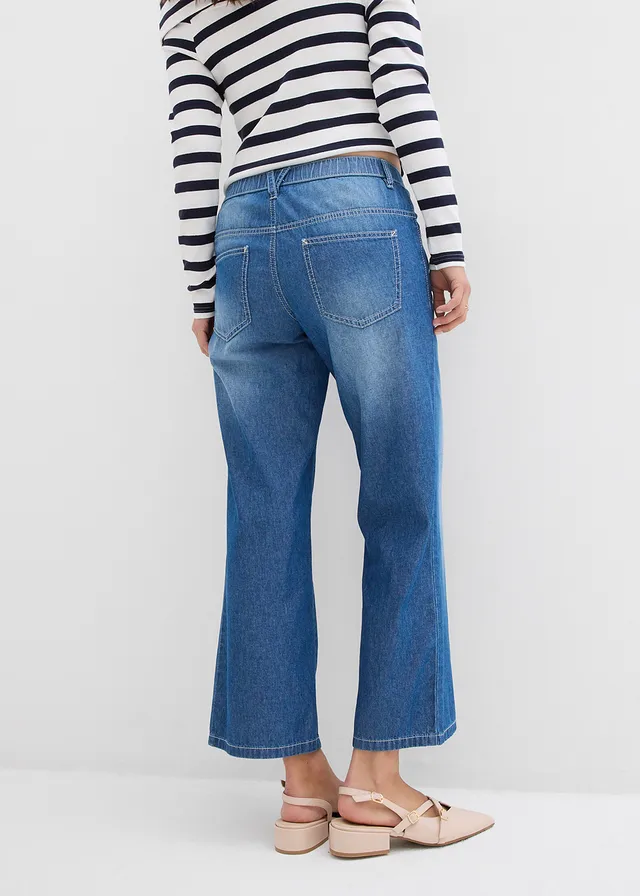Jean droit taille mi-haute et élastiquée, raccourci • bleu denim - used • product-page.page-title-suffix