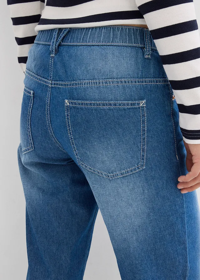 Jean droit taille mi-haute et élastiquée, raccourci • bleu denim - used • product-page.page-title-suffix