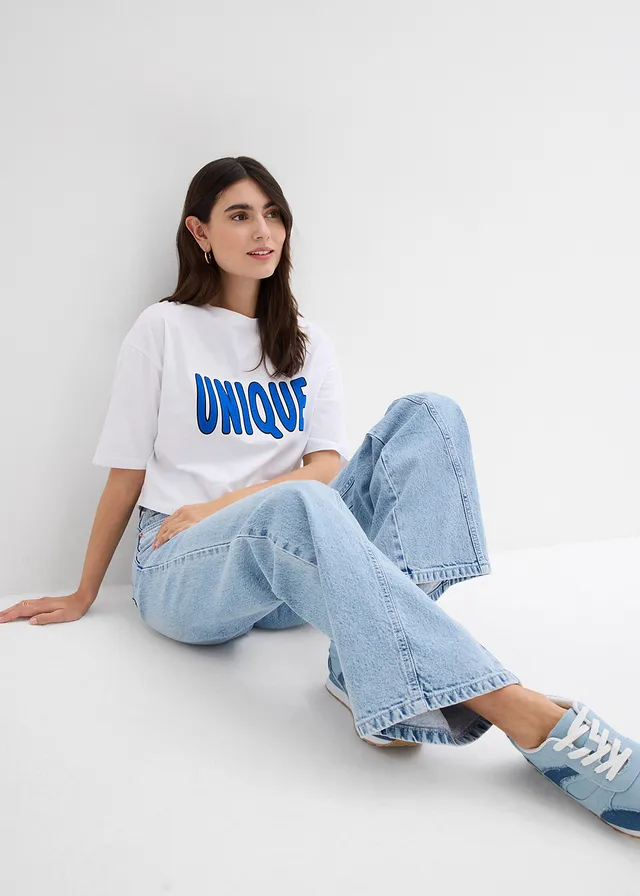 Wide leg jeans, high waist, low stretch • ijsblauw denim used • product-page.page-title-suffix