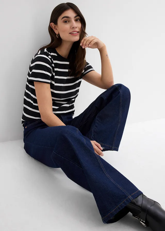 Wide leg jeans, high waist, low stretch donkerblauw denim used