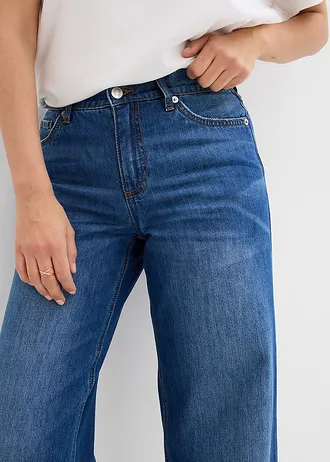 Loose Straight farmer, Mid Waist, rövidített • kék kőmosott használt hatású • bonprix áruház