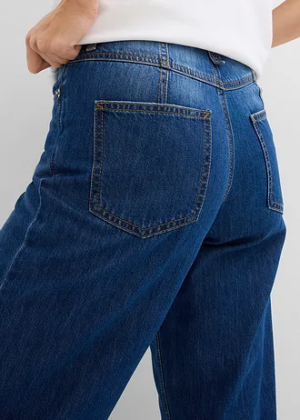 Jeansy o kroju baggy mid waist, super soft, cropped • niebieski "stone used" • sklep bonprix