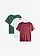 T-shirt (set van 3), Kleur: bordeaux / russisch groen / wit