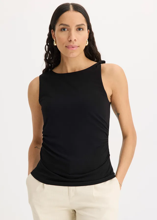 Top en jersey twisté, Couleur: noir
