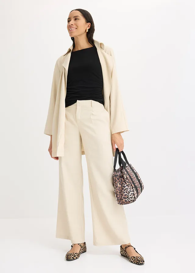 Top en jersey twisté beige léopard