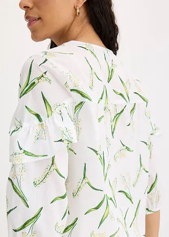 Gedessineerde blouse met volants • wit gebloemd • bonprix online shop