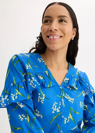 Gedessineerde blouse met volants • gletsjerblauw gebloemd • bonprix online shop