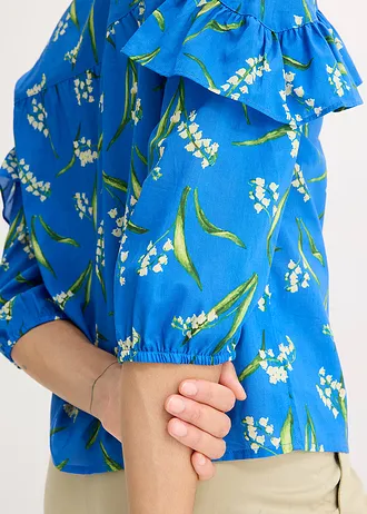 Gedessineerde blouse met volants • gletsjerblauw gebloemd • bonprix online shop