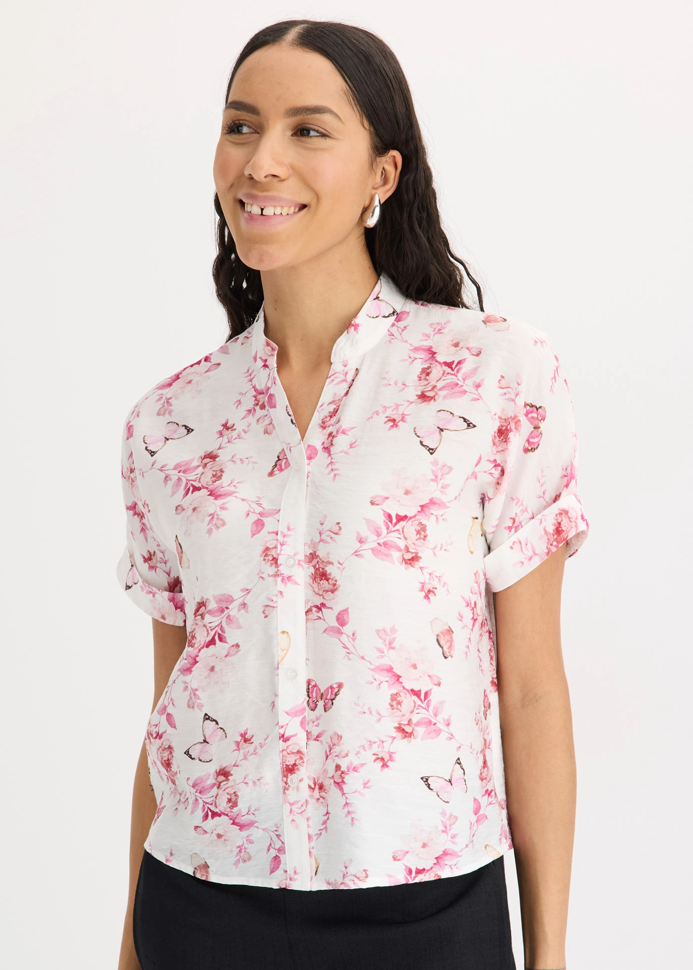 Gedessineerde blouse • wolwit-bessen gebloemd • bonprix online shop