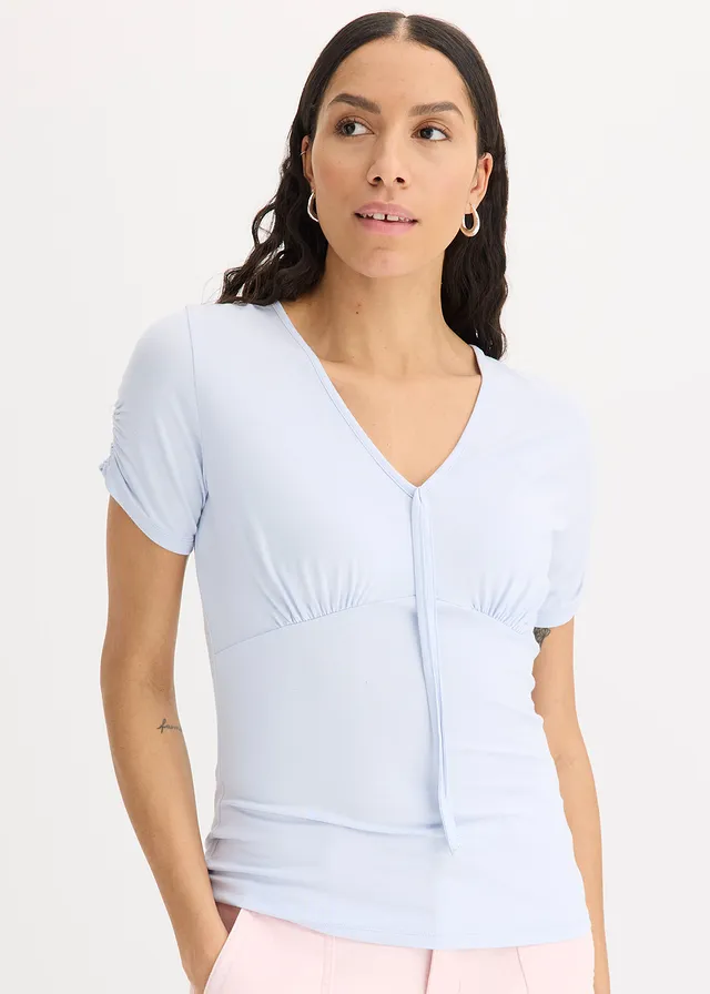 Shirt met plooitjes, Kleur: zachtblauw