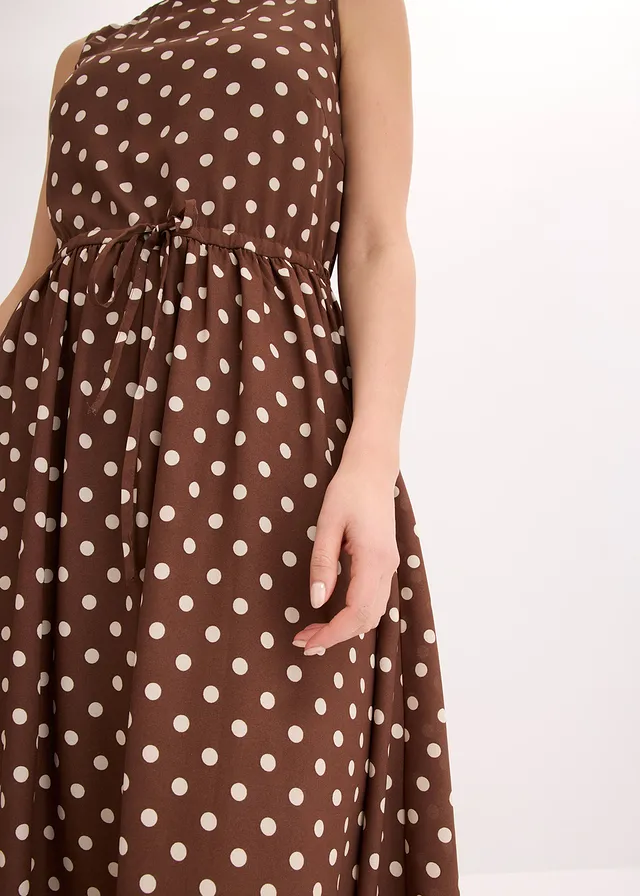 Midi jurk met strikceintuur • lichtbruin/sandbeige gestippeld • product-page.page-title-suffix