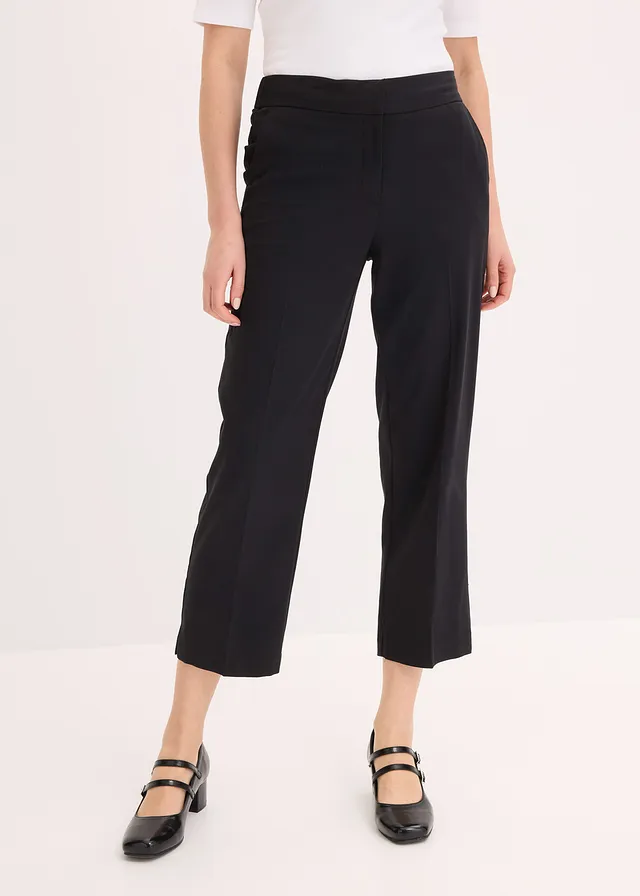 3/4 broek met split, Kleur: zwart