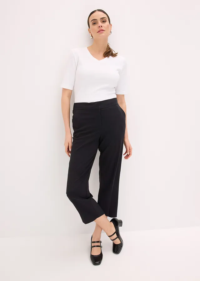 3/4 broek met split, Kleur: zwart