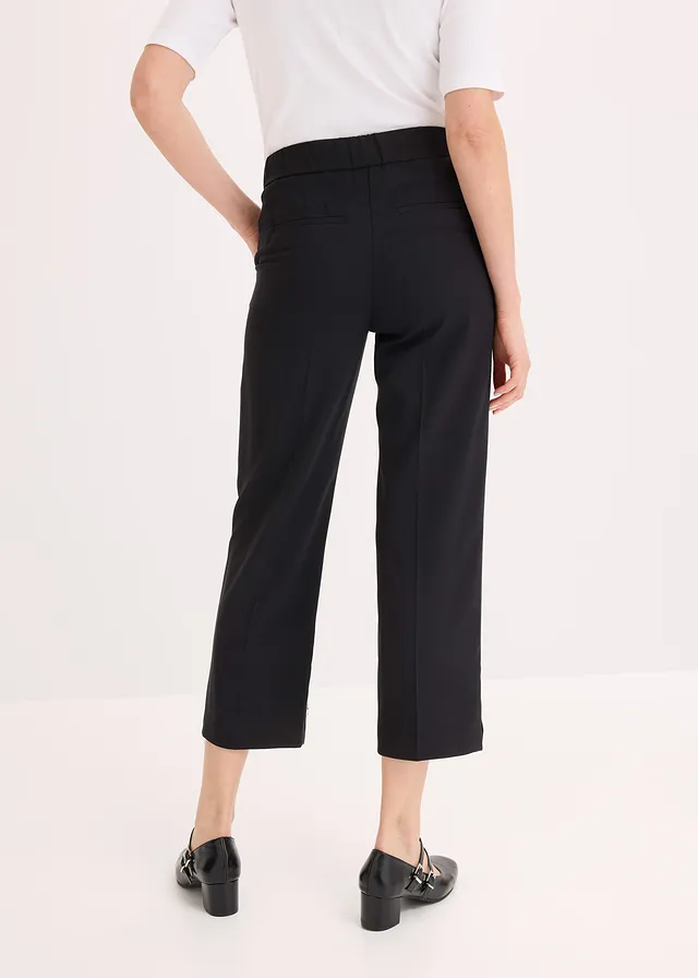 3/4 broek met split, Kleur: zwart