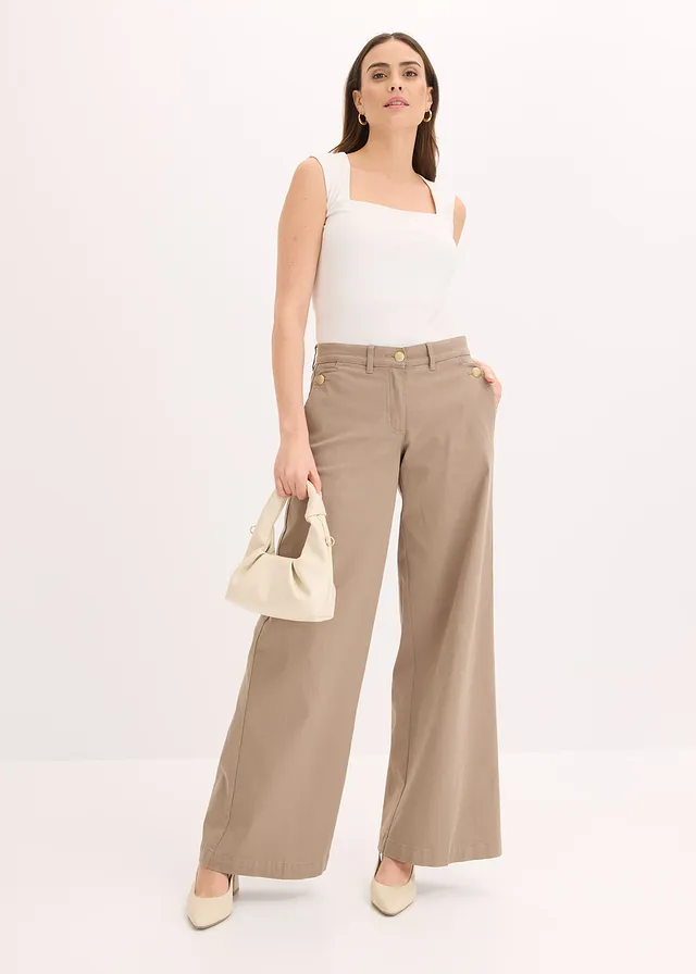 Wide leg broek met stretch • lichtolijfgroen • product-page.page-title-suffix
