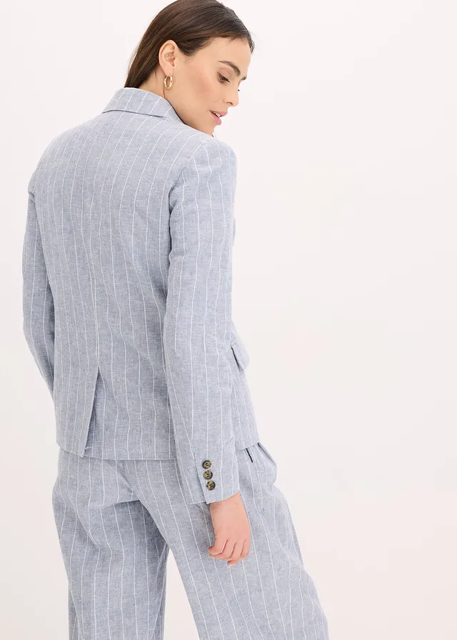 Blazer met linnen • rookblauw-wolwit gestreept • product-page.page-title-suffix