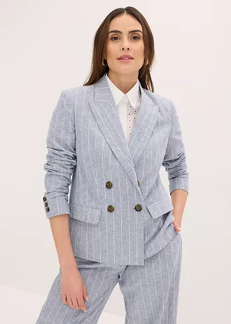 Blejzr s podílem lnu, barva: kouřově modro-přírodní bílá s proužky