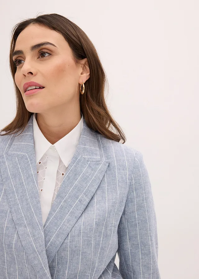 Blazer met linnen • rookblauw-wolwit gestreept • product-page.page-title-suffix