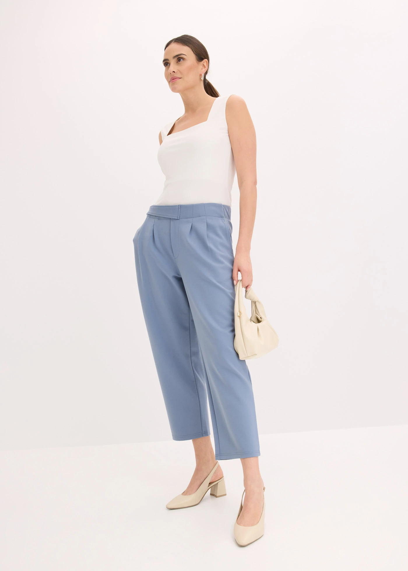 Pantaloni din jerse cu pense, model barrel • albastru fumuriu • magazin bonprix