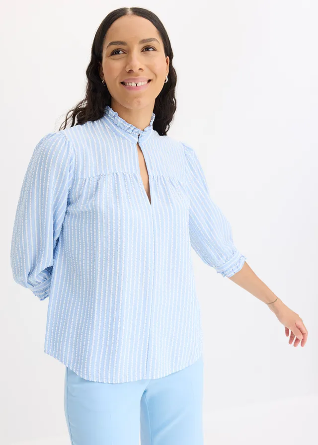 Getreepte blouse, Kleur: lichtblauw-wolwit gestreept
