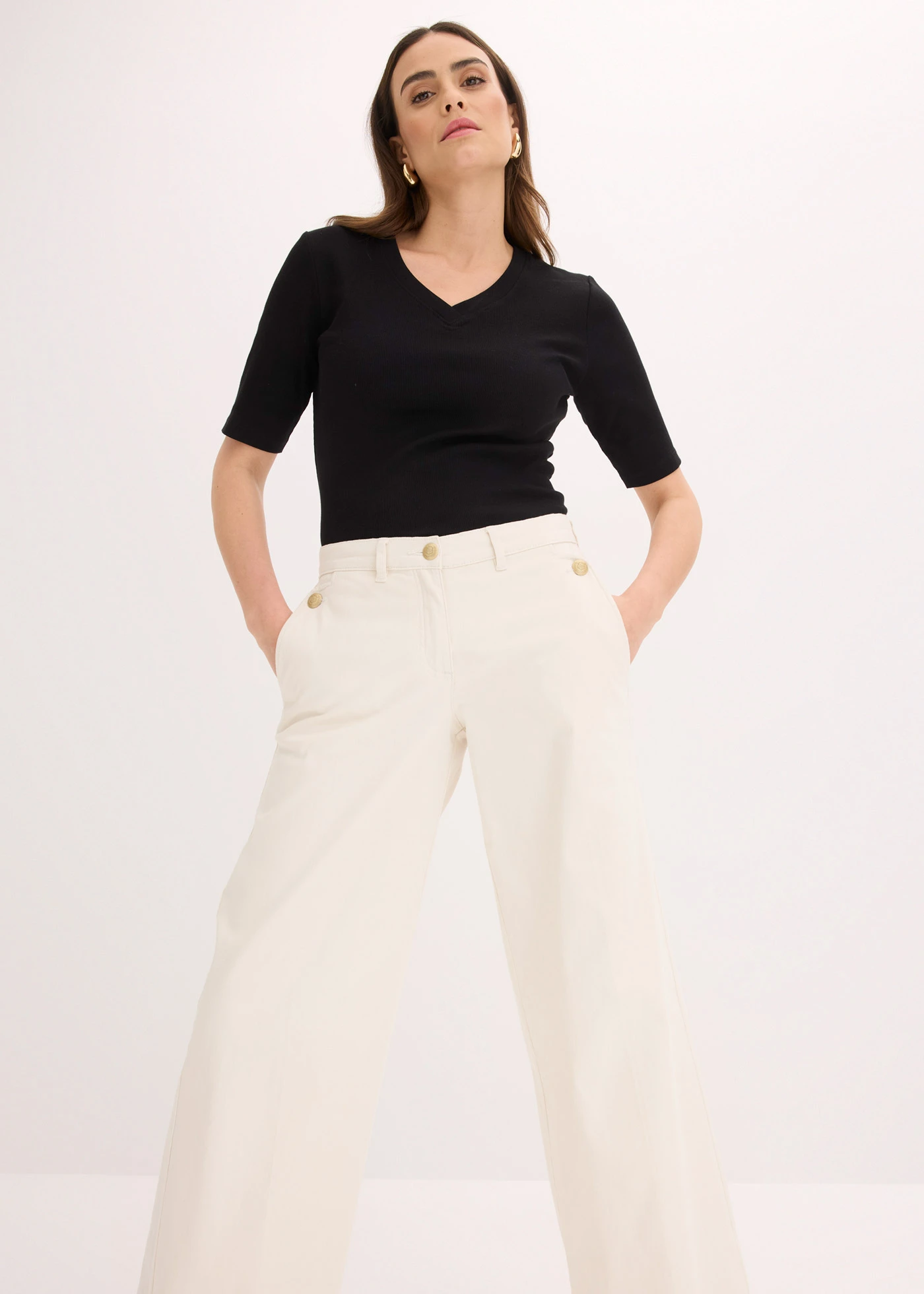 Kalhoty Wide Leg se strečem • béžová • bonprix obchod