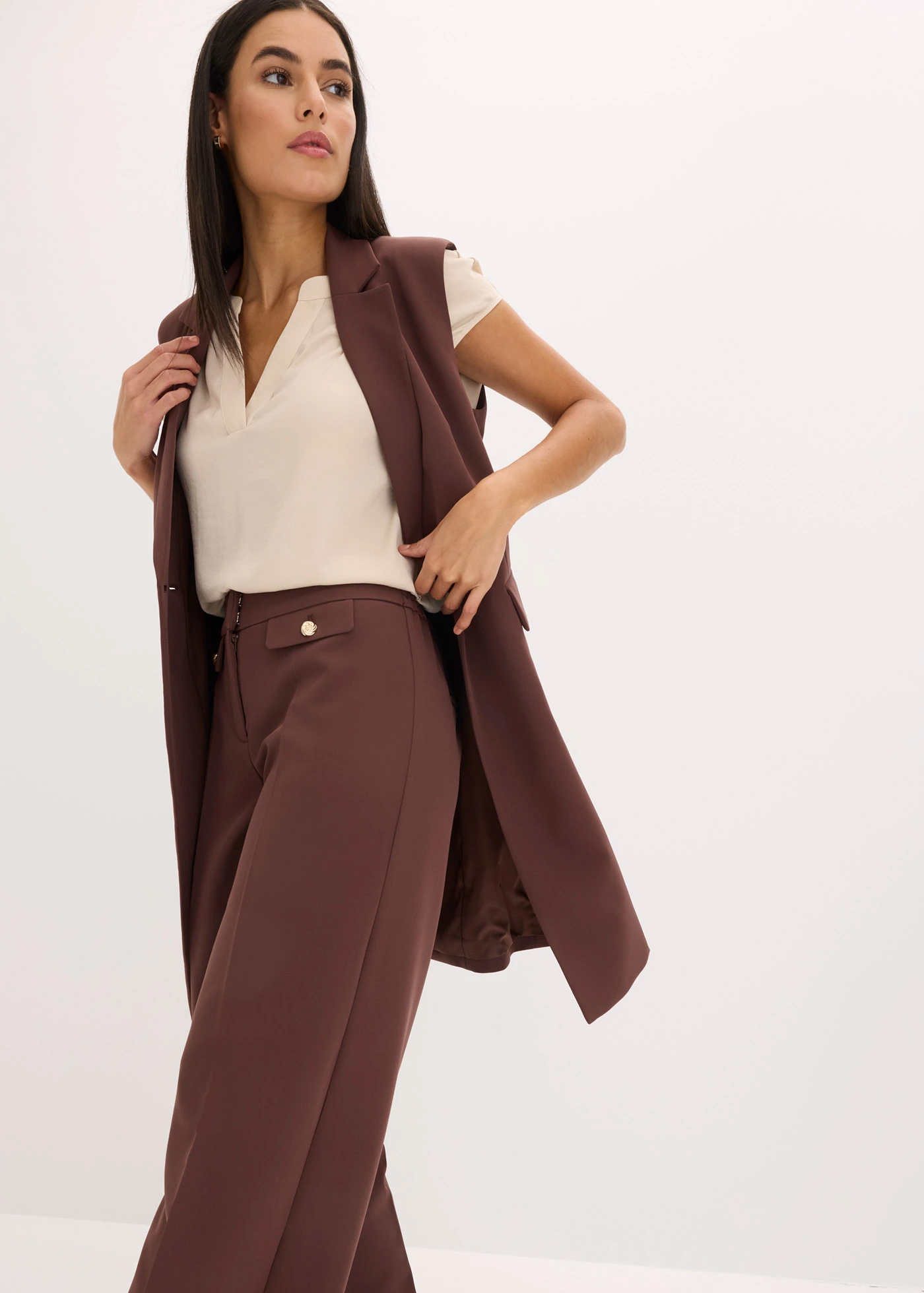 Lang mouwloos vest • terrabruin • bonprix online shop