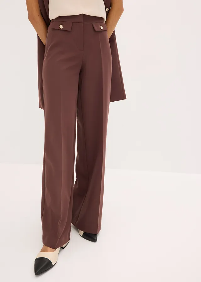 Pantalon large à pinces, Couleur: acajou foncé