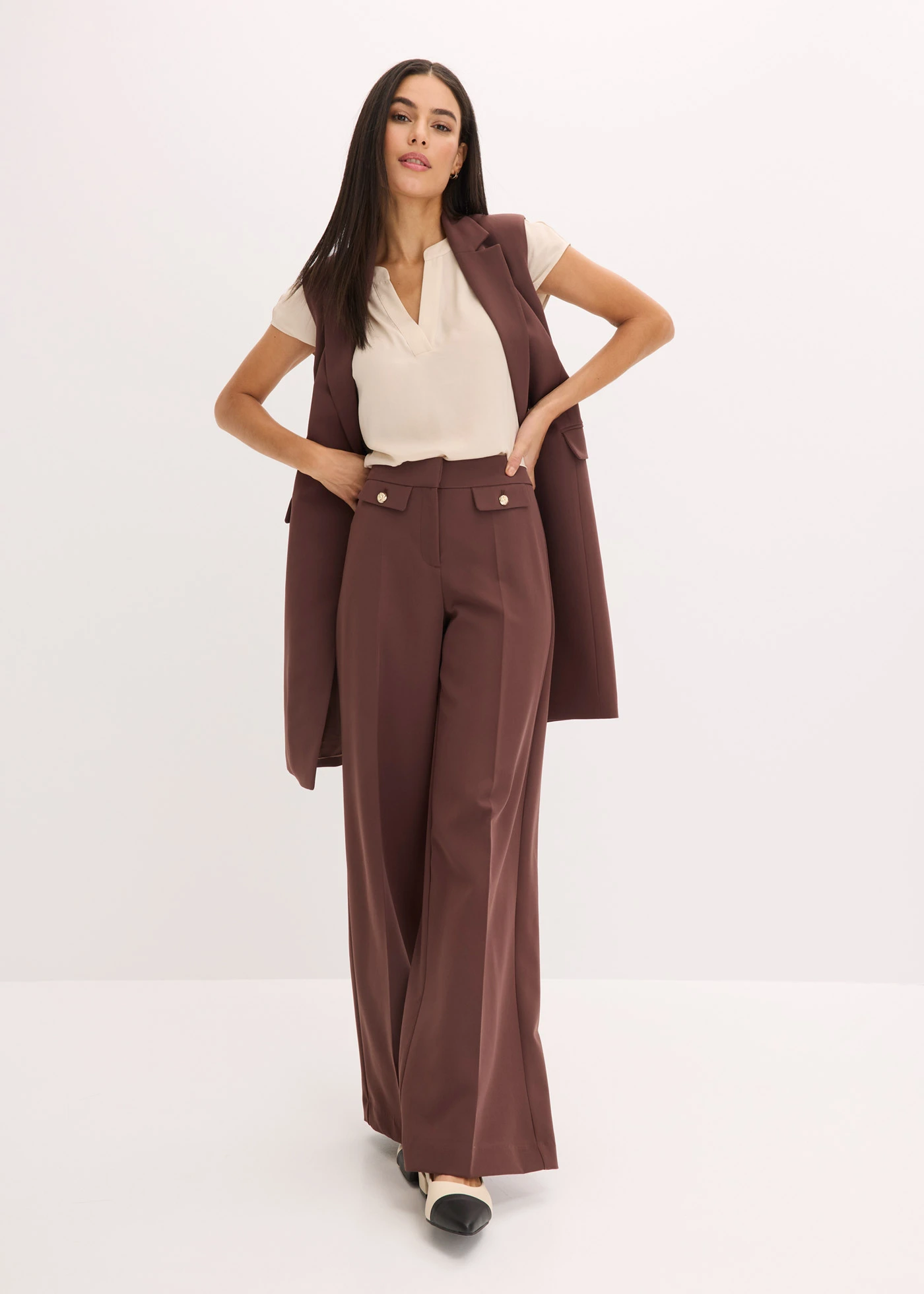 Pantalon large à pinces • marron • Boutique bonprix