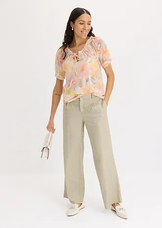 Chiffon blouse met groot decolleté • roze gebloemd • bonprix online shop