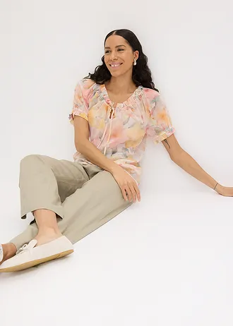 Chiffon blouse met groot decolleté • roze gebloemd • bonprix online shop