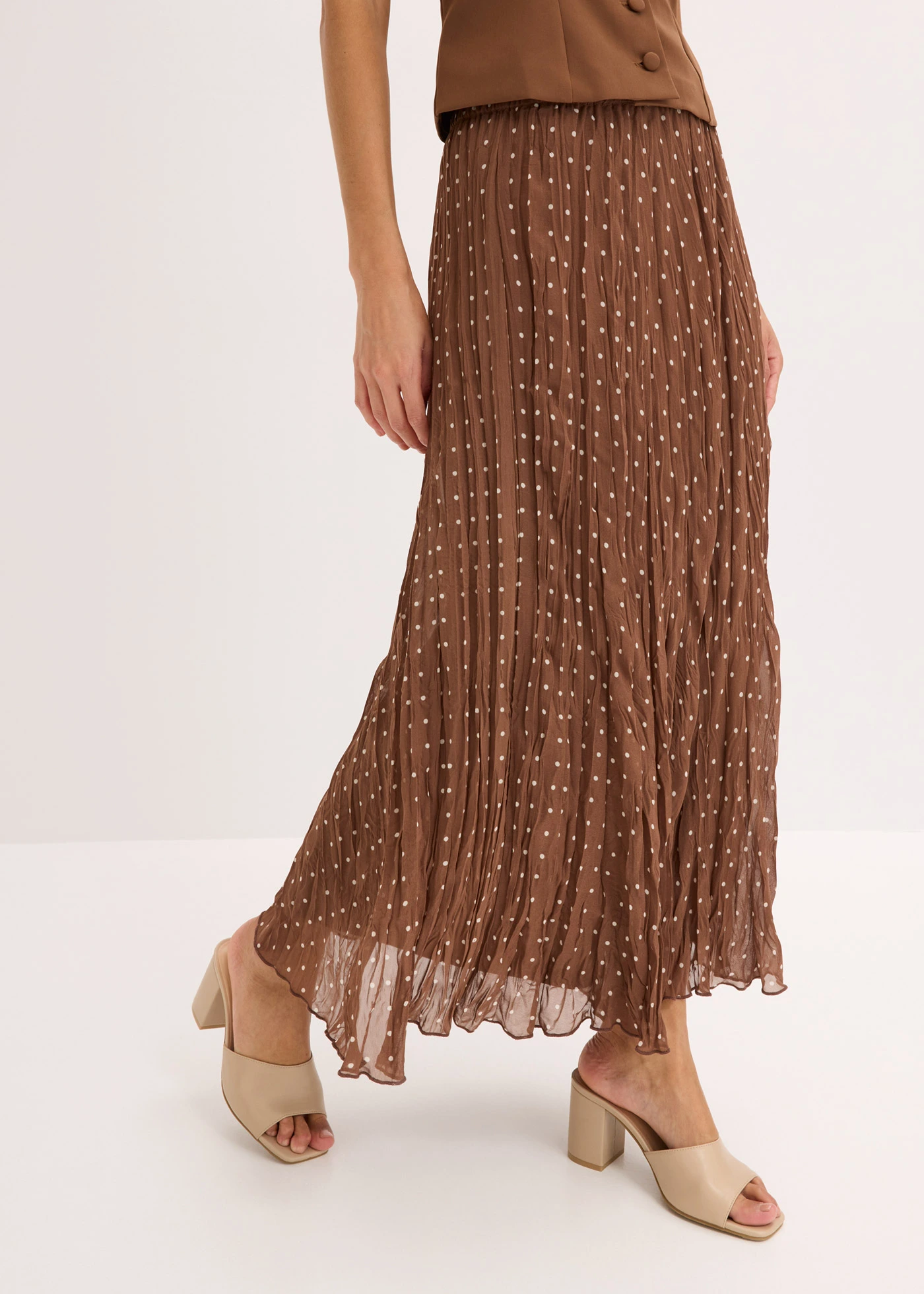 Jupe en mousseline effet froissé • marron clair pois beige sable • Boutique bonprix