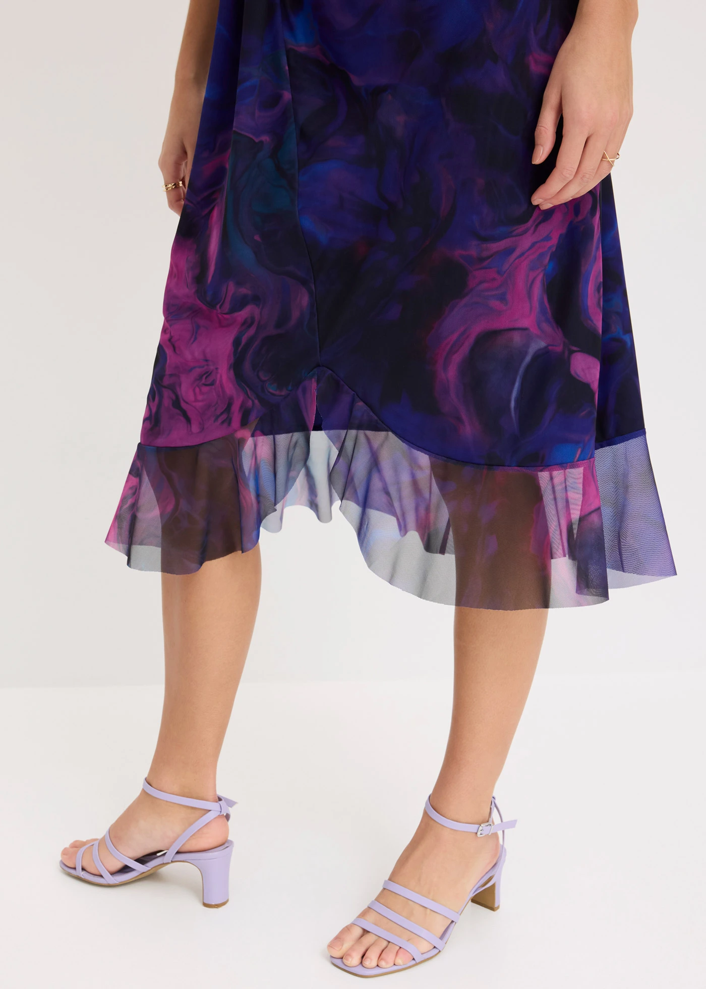 Aansluitende one shoulder jurk • donkerblauw-roze • bonprix online shop