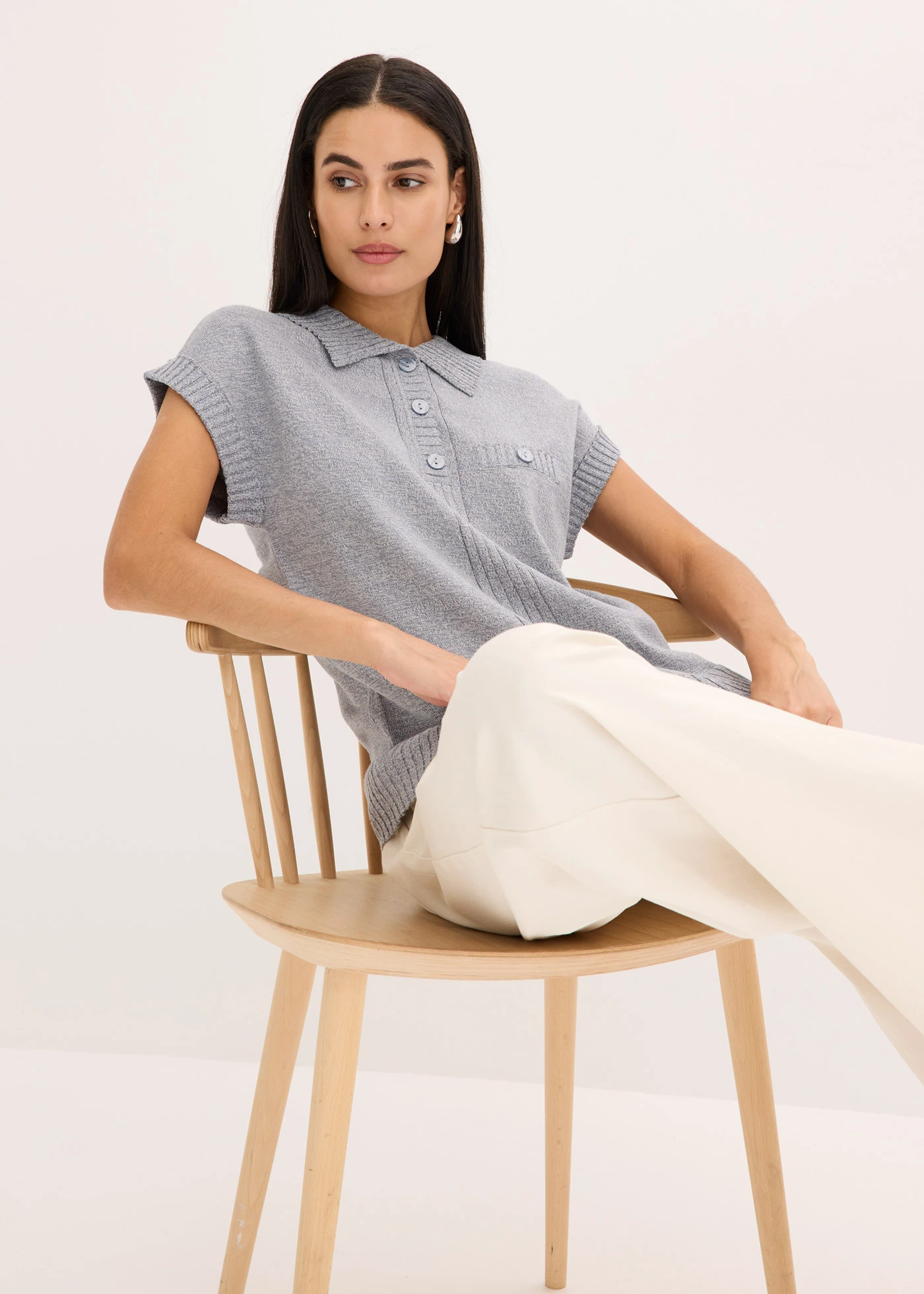 Polo svetr s bavlnou • kouřově modrá melír • bonprix obchod