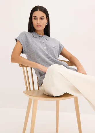 Polo svetr s bavlnou • kouřově modrá melír • bonprix obchod