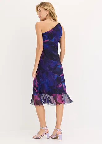 Aansluitende one shoulder jurk • donkerblauw-roze • bonprix online shop