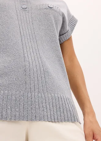 Polo svetr s bavlnou • kouřově modrá melír • bonprix obchod