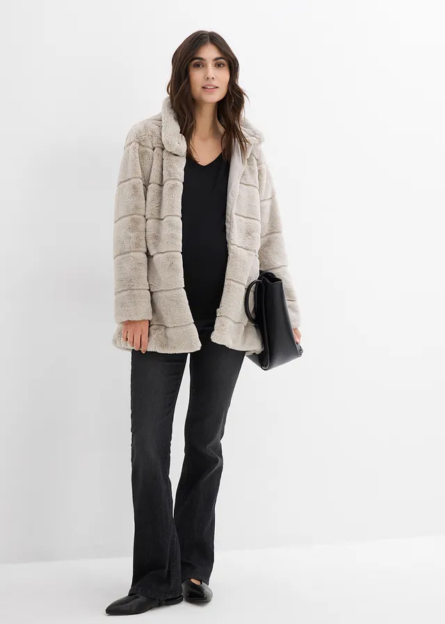 Hebká těhotenská/nosicí bunda z umělé kožešiny černá