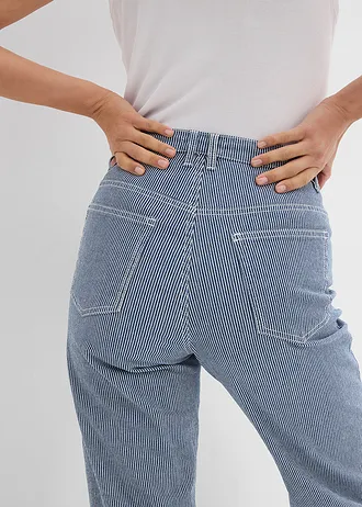 Džíny Loose Straight, High Waist, proužky • modrá s proužky • bonprix obchod