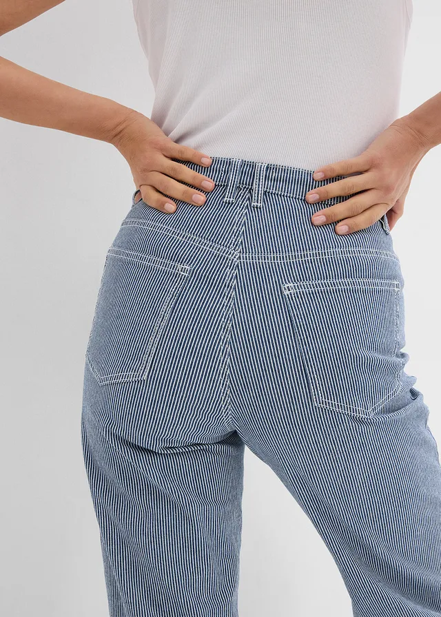 Jean droit et loose à rayures, taille haute • bleu rayé • product-page.page-title-suffix