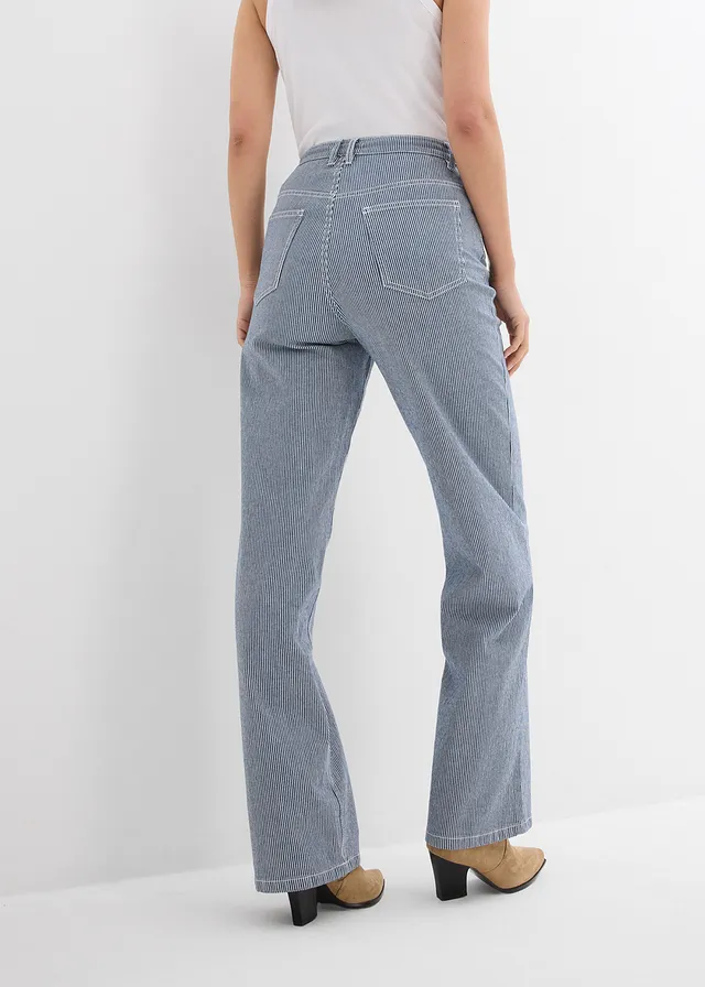 Jean droit et loose à rayures, taille haute • bleu rayé • product-page.page-title-suffix