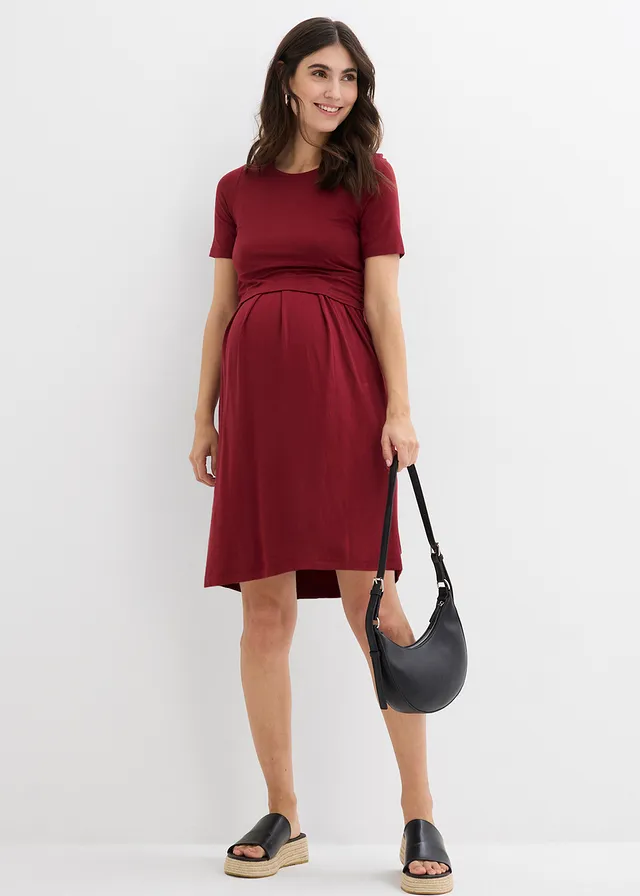 Robe de grossesse 2en1 en viscose, fonction allaitement discrète, Couleur: grenade