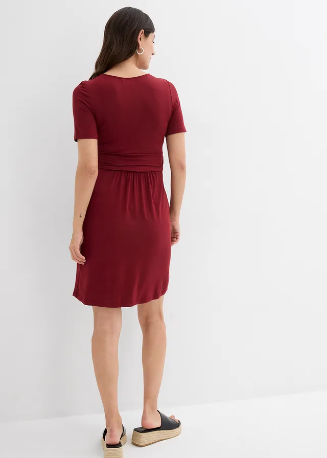 Robe de grossesse 2en1 en viscose, fonction allaitement discrète, Couleur: grenade