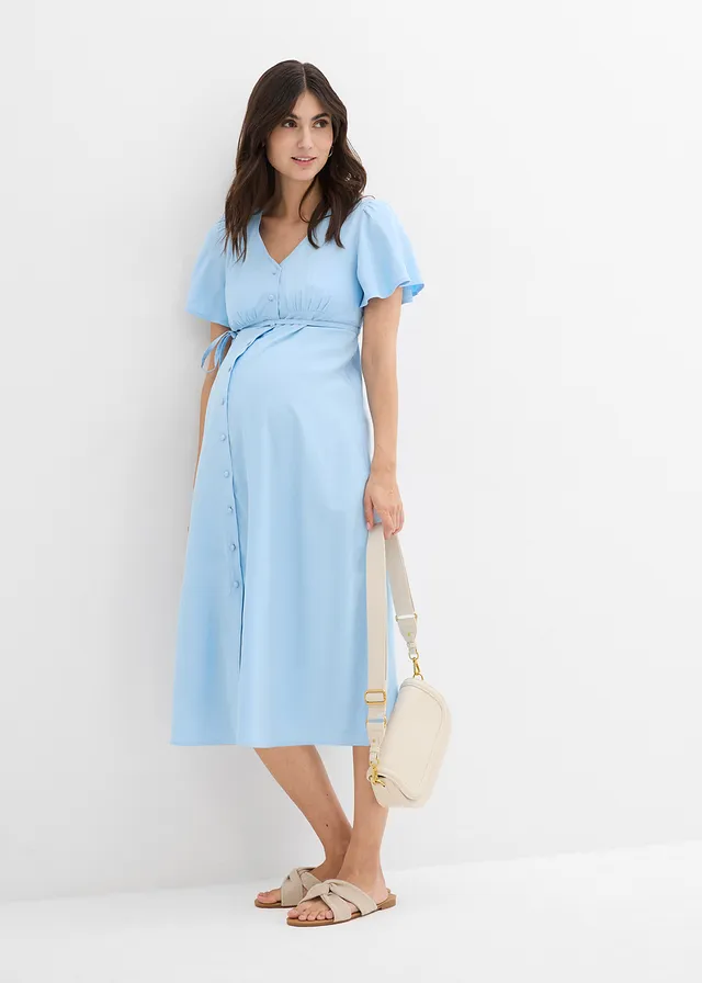 Robe de grossesse et d'allaitement avec patte de boutonnage, Couleur: bleu clair